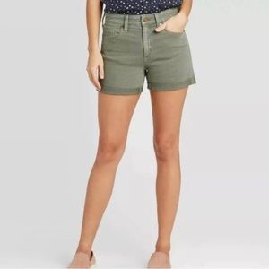 High Rise Midi Jean Shorts - Olive Green